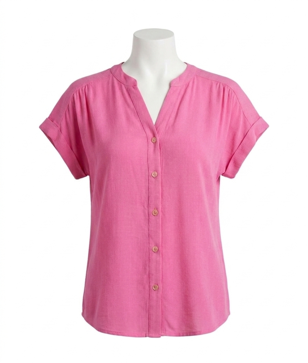 NEW BLU PEPPER short roll sleeve button down shirt in light fuchsia